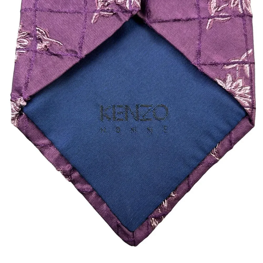 Kenzo Homme Necktie Tie Purple Floral Jacquard Woven Silk Blend Flower